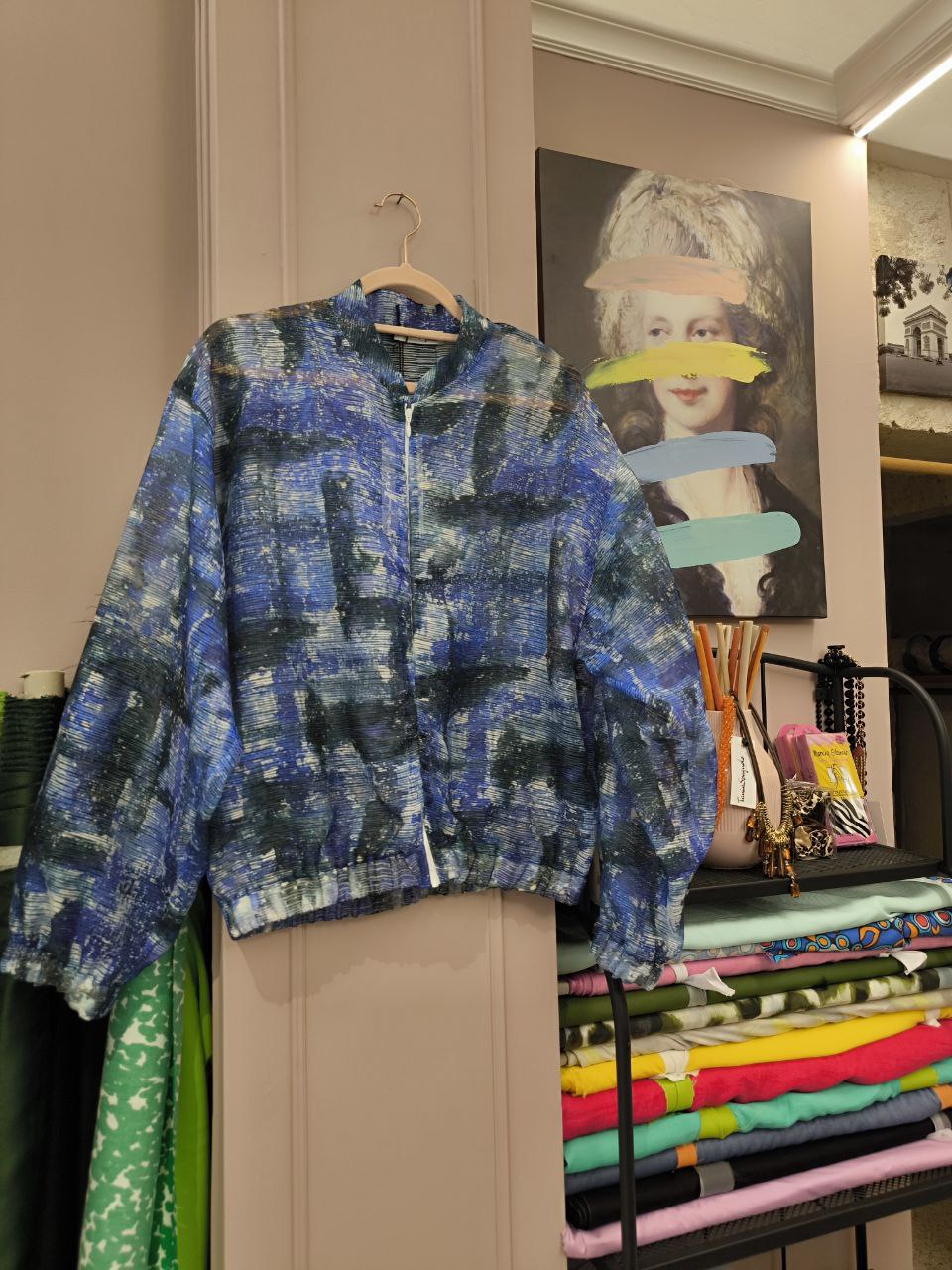 BOMBER organza in seta - blu azzurro