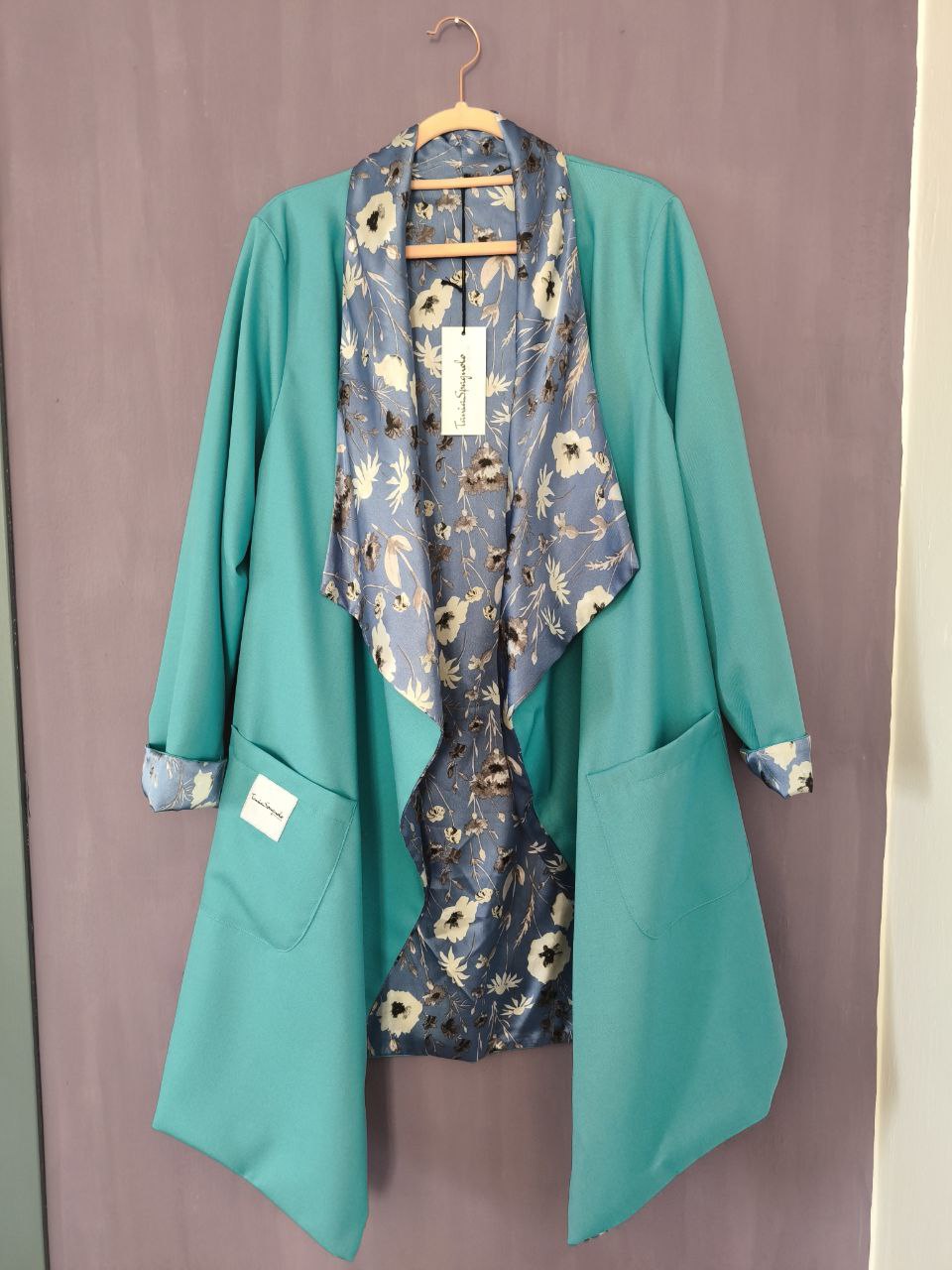 CAPPOTTO FLUIDO LEGGERO REVERSIBILE TURCHESE FANTASIA