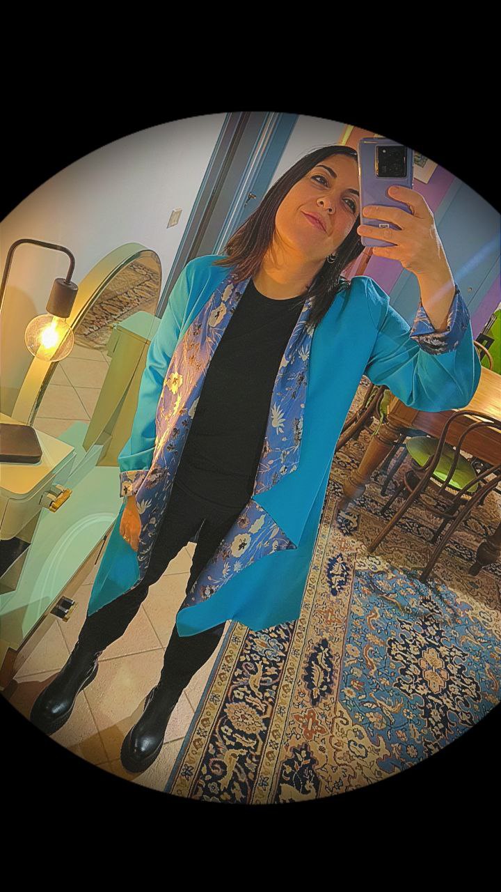 CAPPOTTO FLUIDO LEGGERO REVERSIBILE TURCHESE FANTASIA