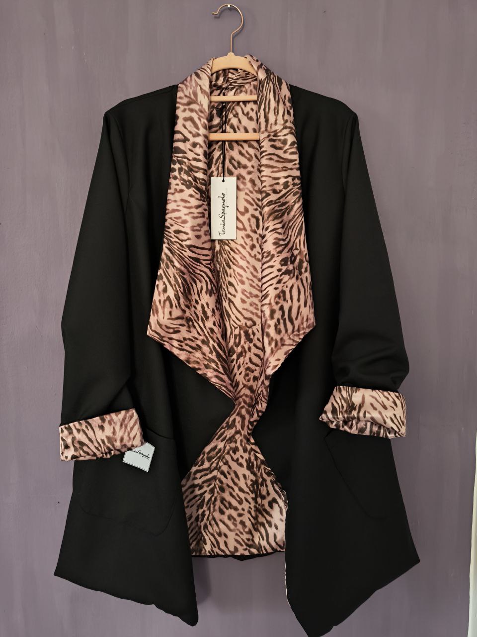 CAPPOTTO FLUIDO LEGGERO REVERSIBILE NERO-PINK ANIMALIER