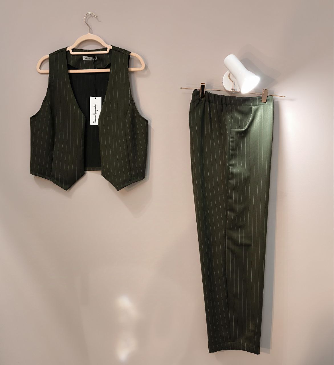 Gilet corto gessato verde militare
