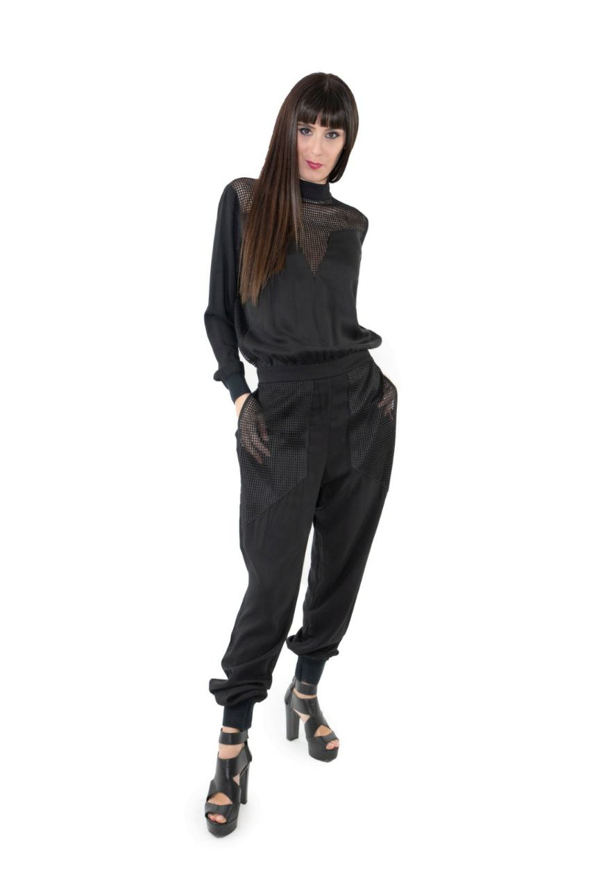 Tuta jumpsuit nera con rete