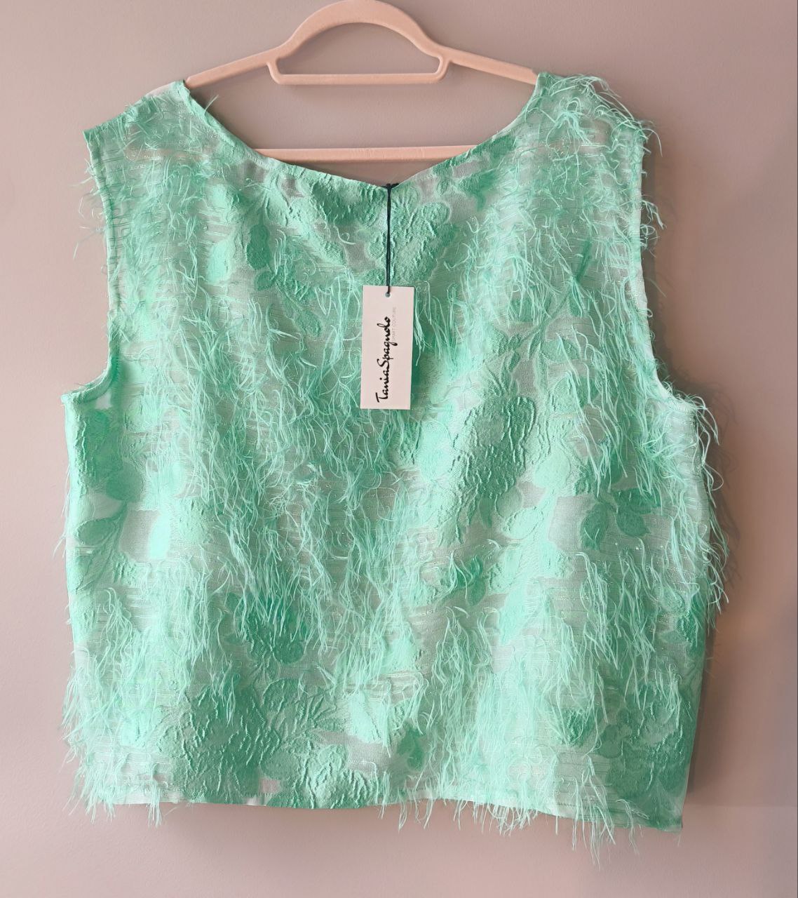 TOP SOTTOGIACCA ORGANZA IN SETA CON PIUME
