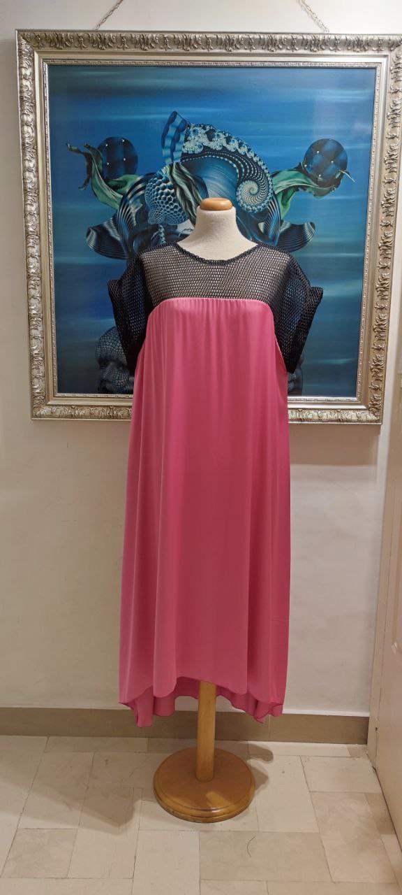 VESTITO CURVY RETE E SATIN pink