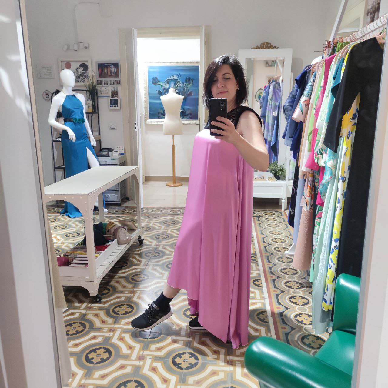 VESTITO MIDI RETE E SATIN pink