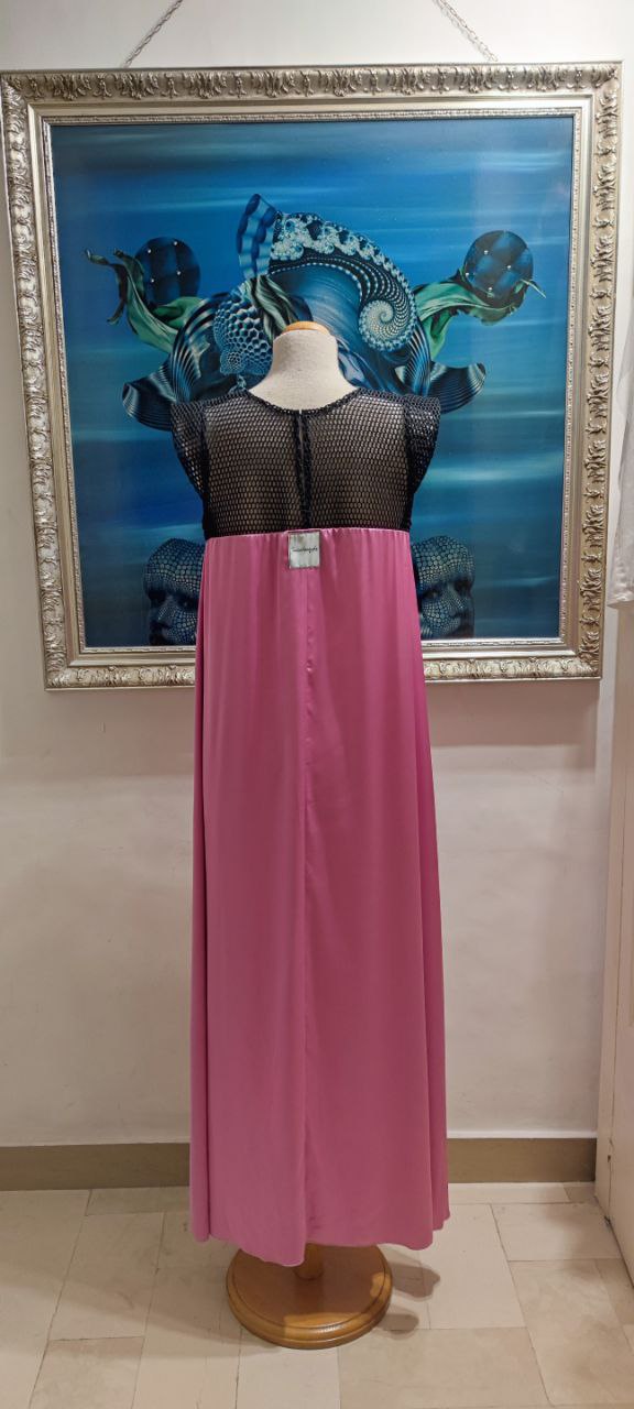 VESTITO MIDI RETE E SATIN pink