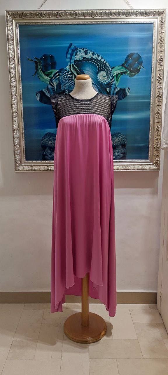 VESTITO MIDI RETE E SATIN pink