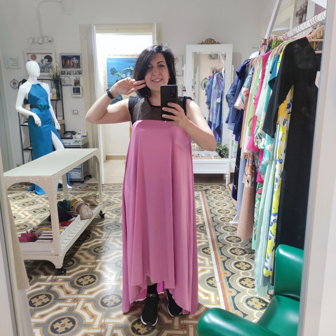 VESTITO MIDI RETE E SATIN pink