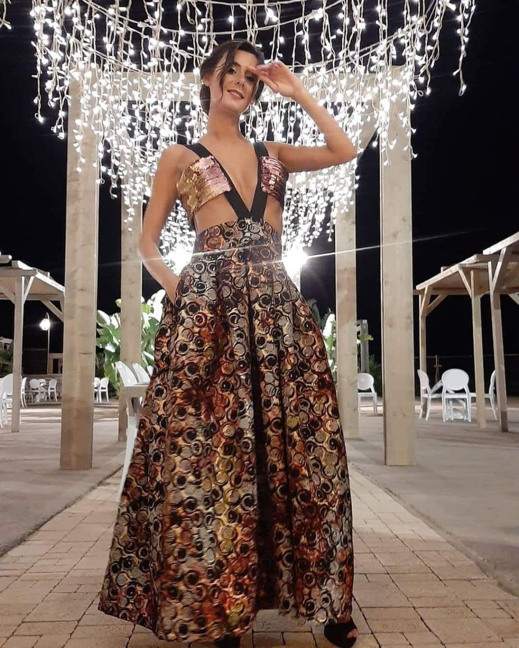 Abito Red Carpet Maxi Gonna a Pieghe Broccato in Seta Fantasia
