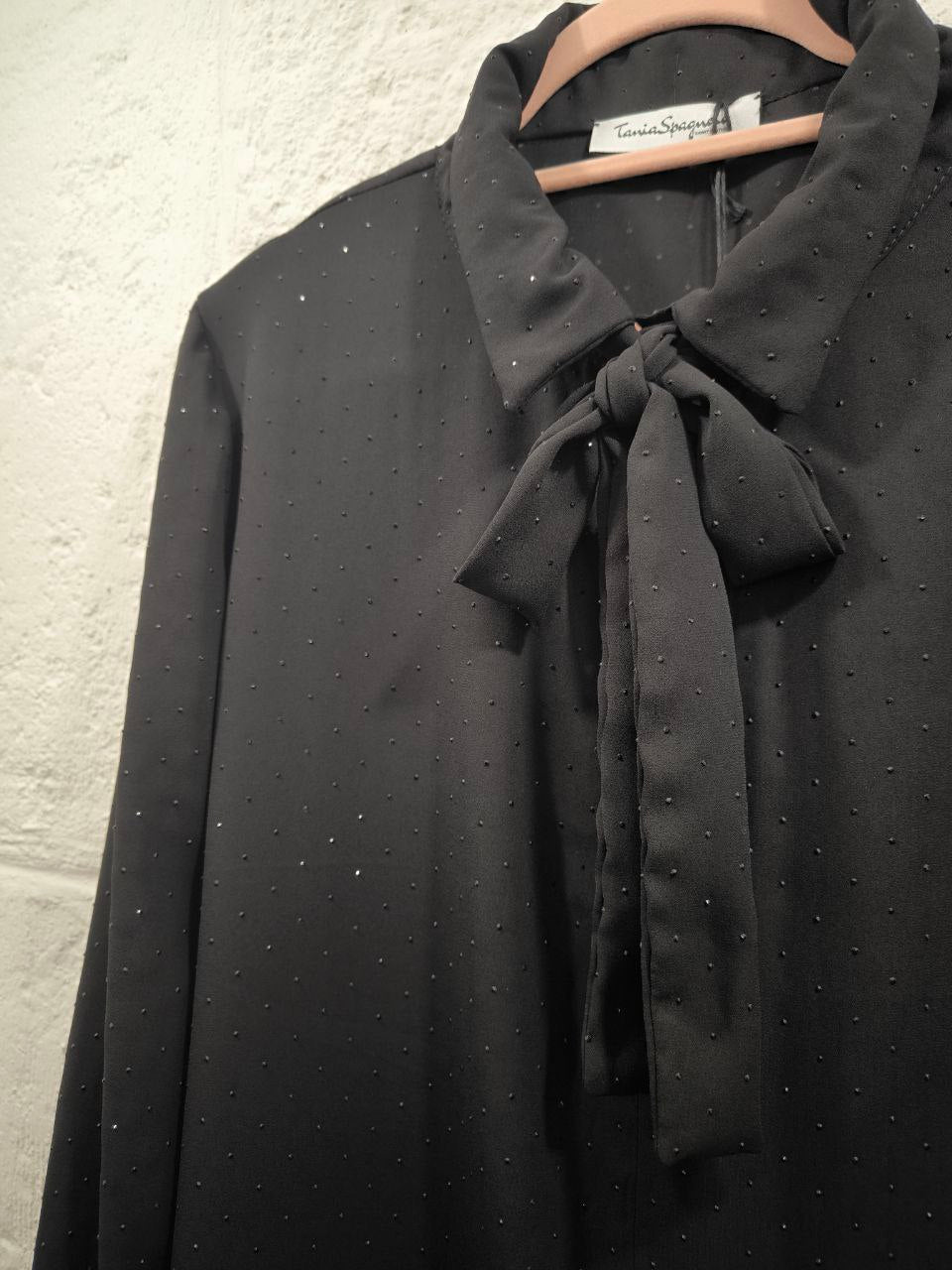CAMICIA BLACK RAINSTONES CON CRAVATTINO