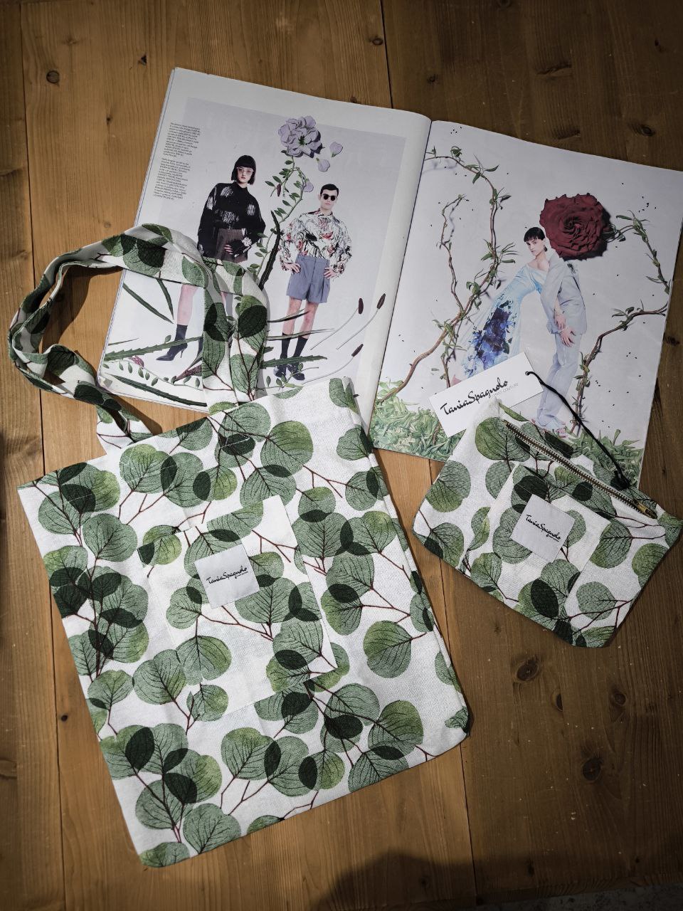 POCHETTE fantasia foglie verdi