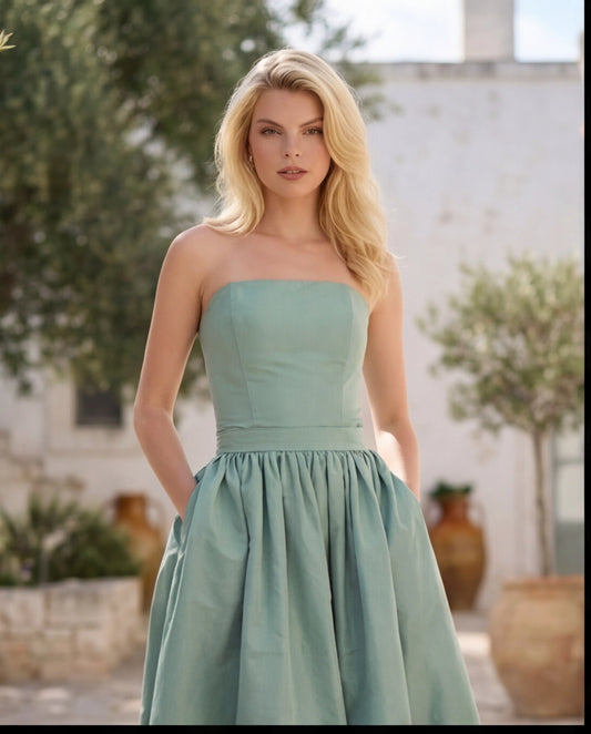 56. Set completo due pezzi - bustier e gonna in taffetà verde acqua - PREORDINA