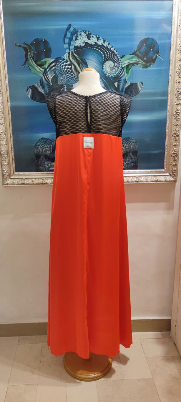 VESTITO MIDI RETE E SATIN orange