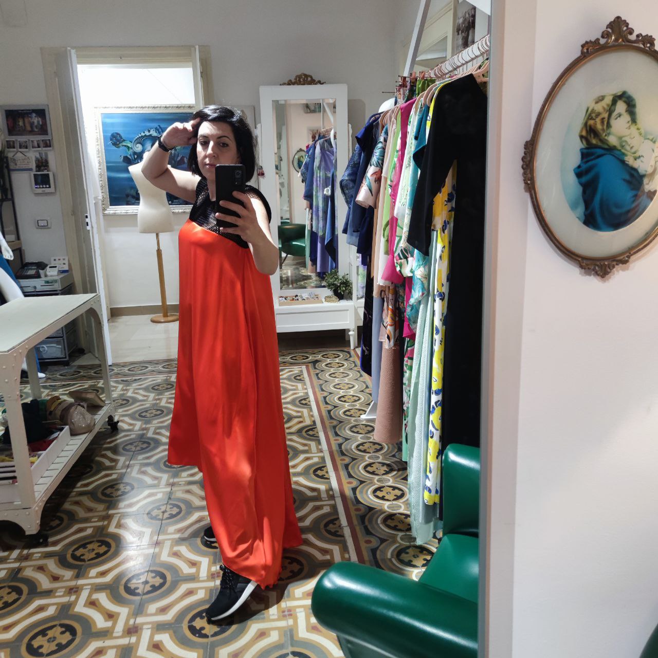 VESTITO MIDI RETE E SATIN orange