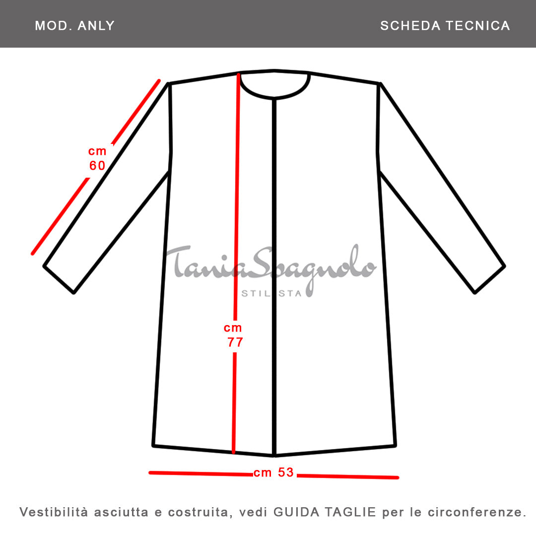 Giacca lunga monopetto in lana con tasche ricamate