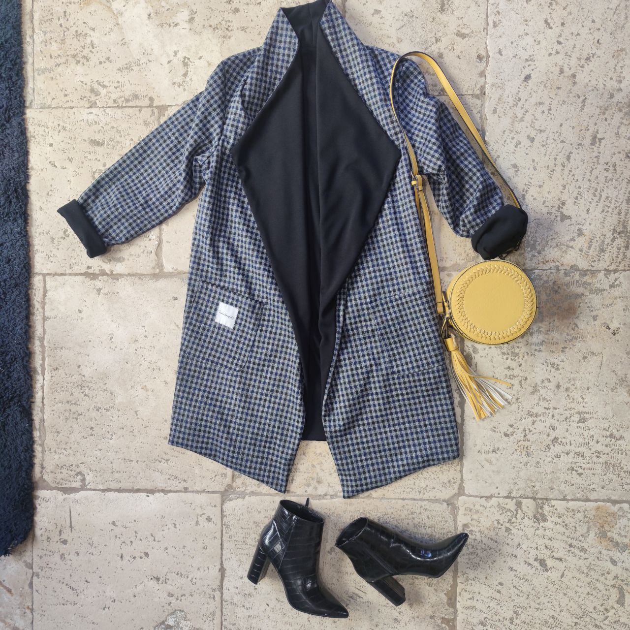CAPPOTTO FLUIDO TARTAN GRI-BLU REVERSIBILE