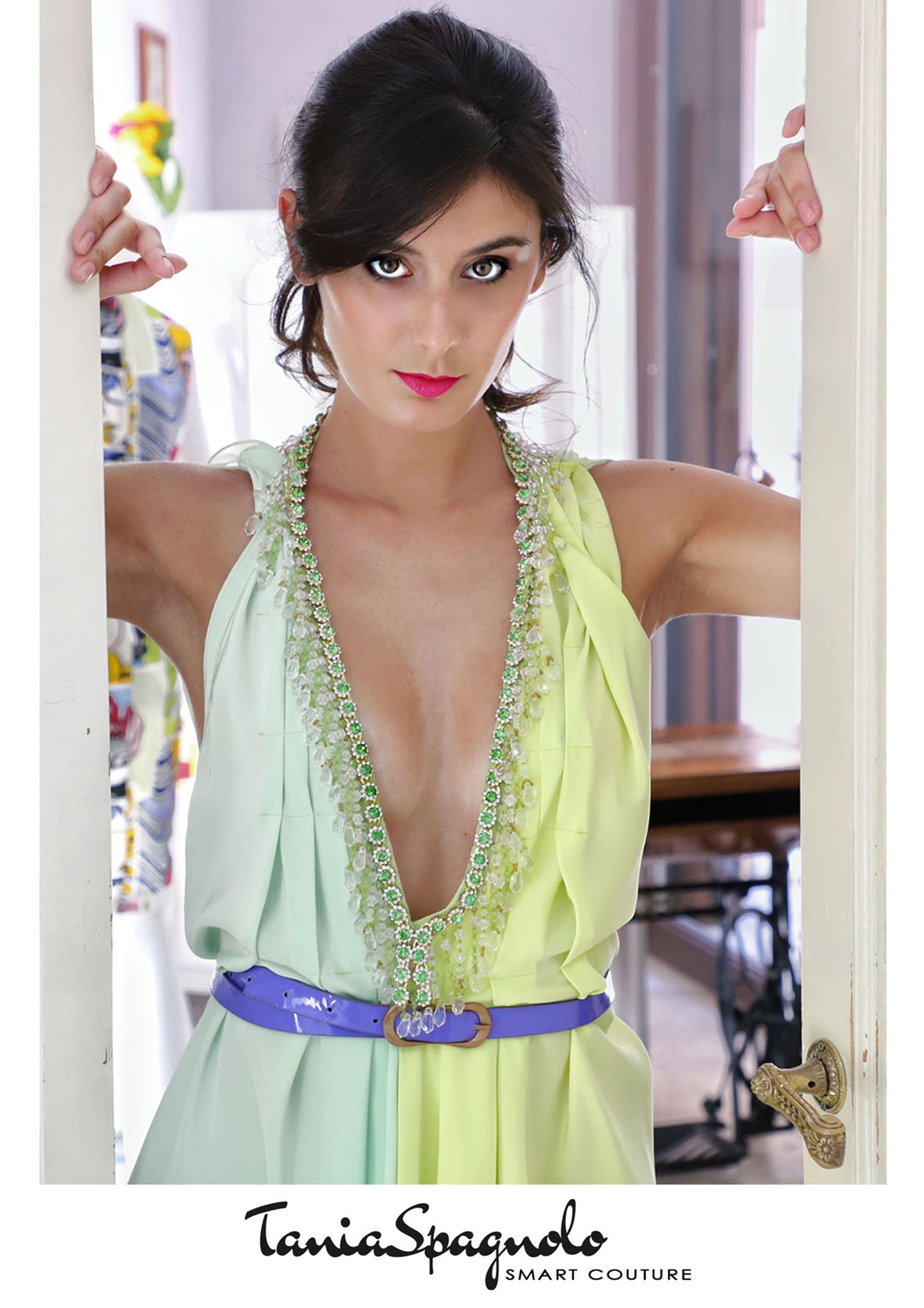 Abito Red Carpet Da Cocktail midi asimmetrico bicolore lime