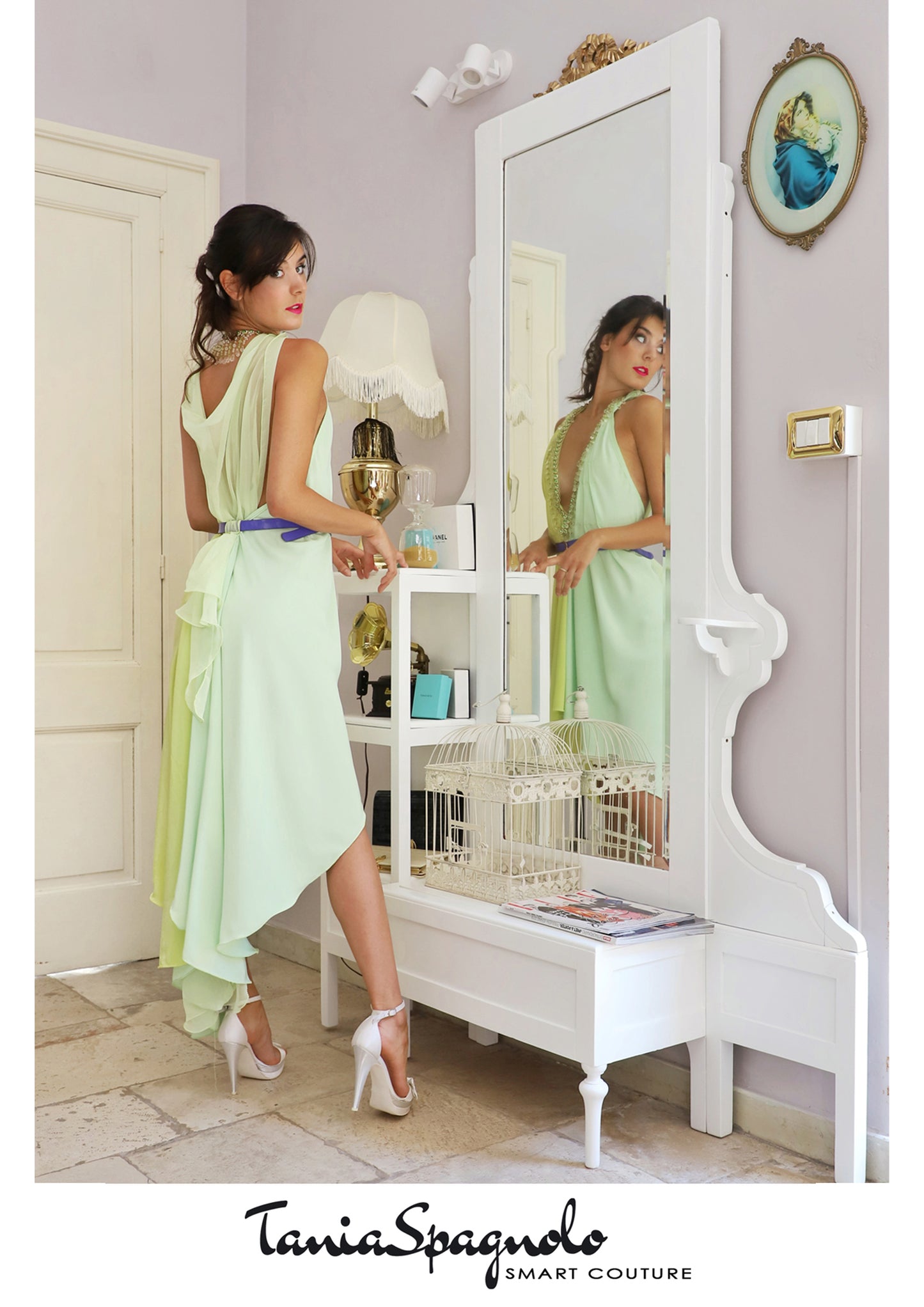 Abito Red Carpet Da Cocktail midi asimmetrico bicolore lime