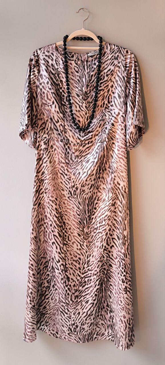 VESTITO MIDI RASO LEOPARDATO ROSA