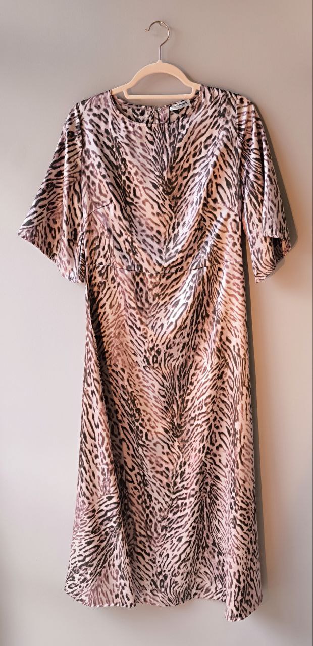 VESTITO MIDI RASO LEOPARDATO ROSA