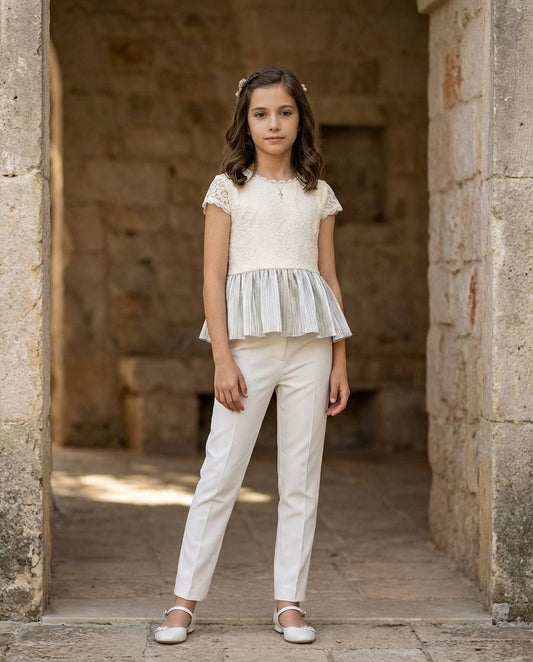 Abito Prima Comunione completo con pantalone skinny e top balza