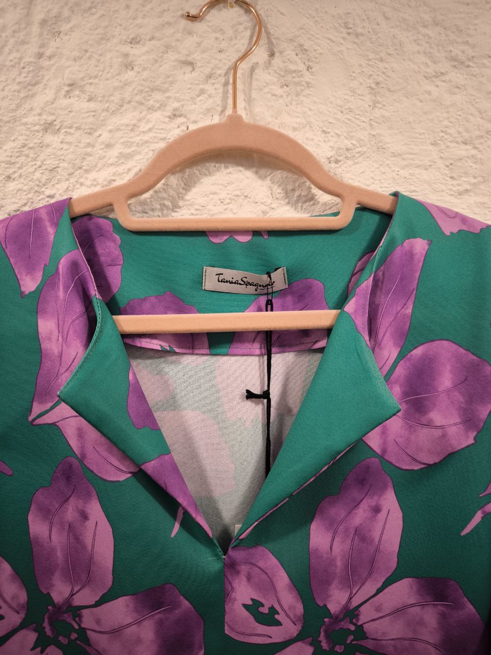 Blusa camicia ampia fantasia floreale verde rosa