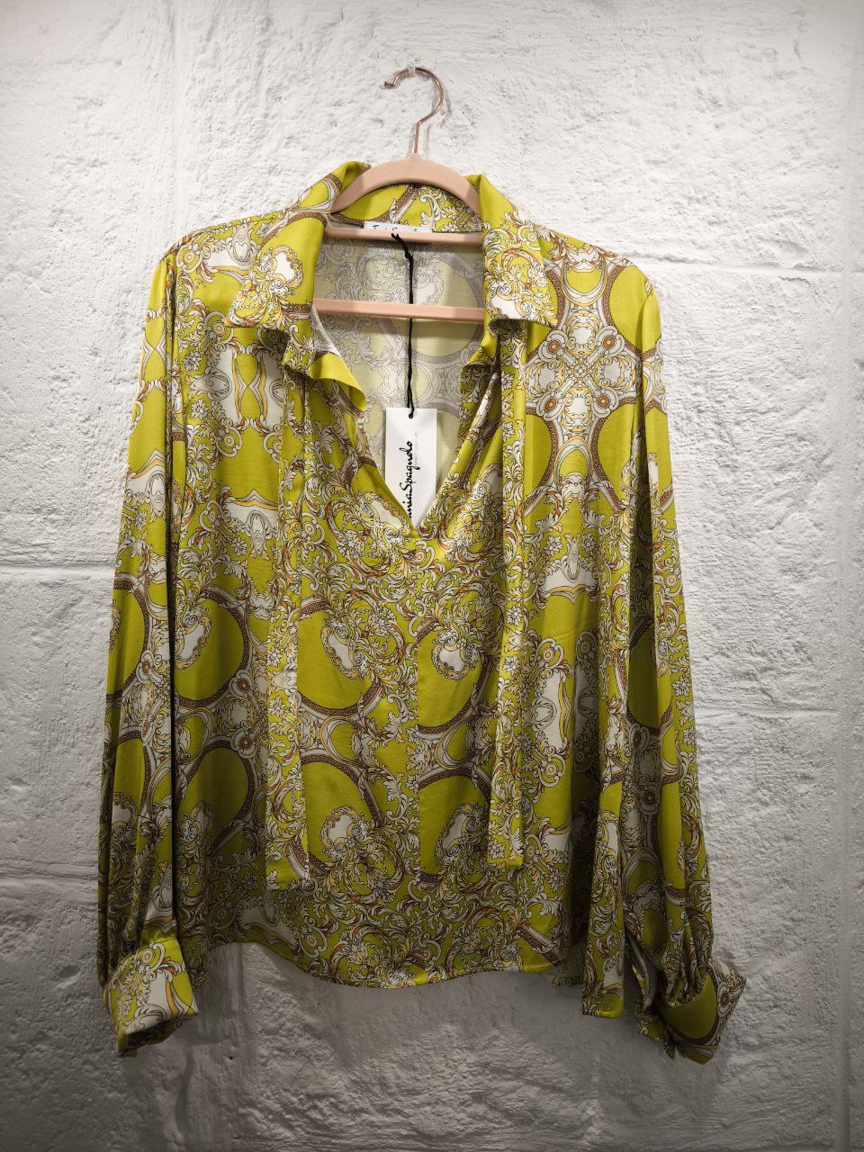 Camicia blusa in satin broccato con cravattino