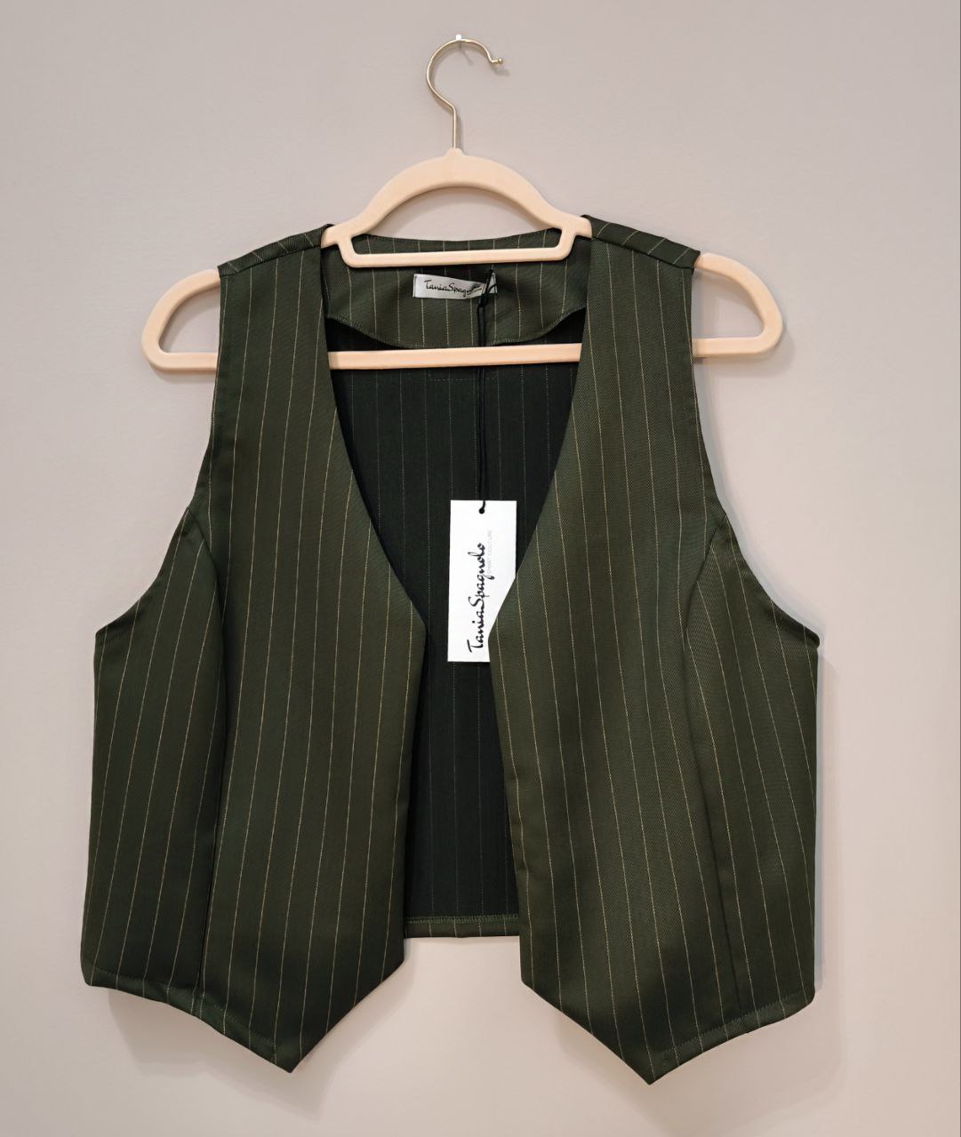Gilet corto gessato verde militare