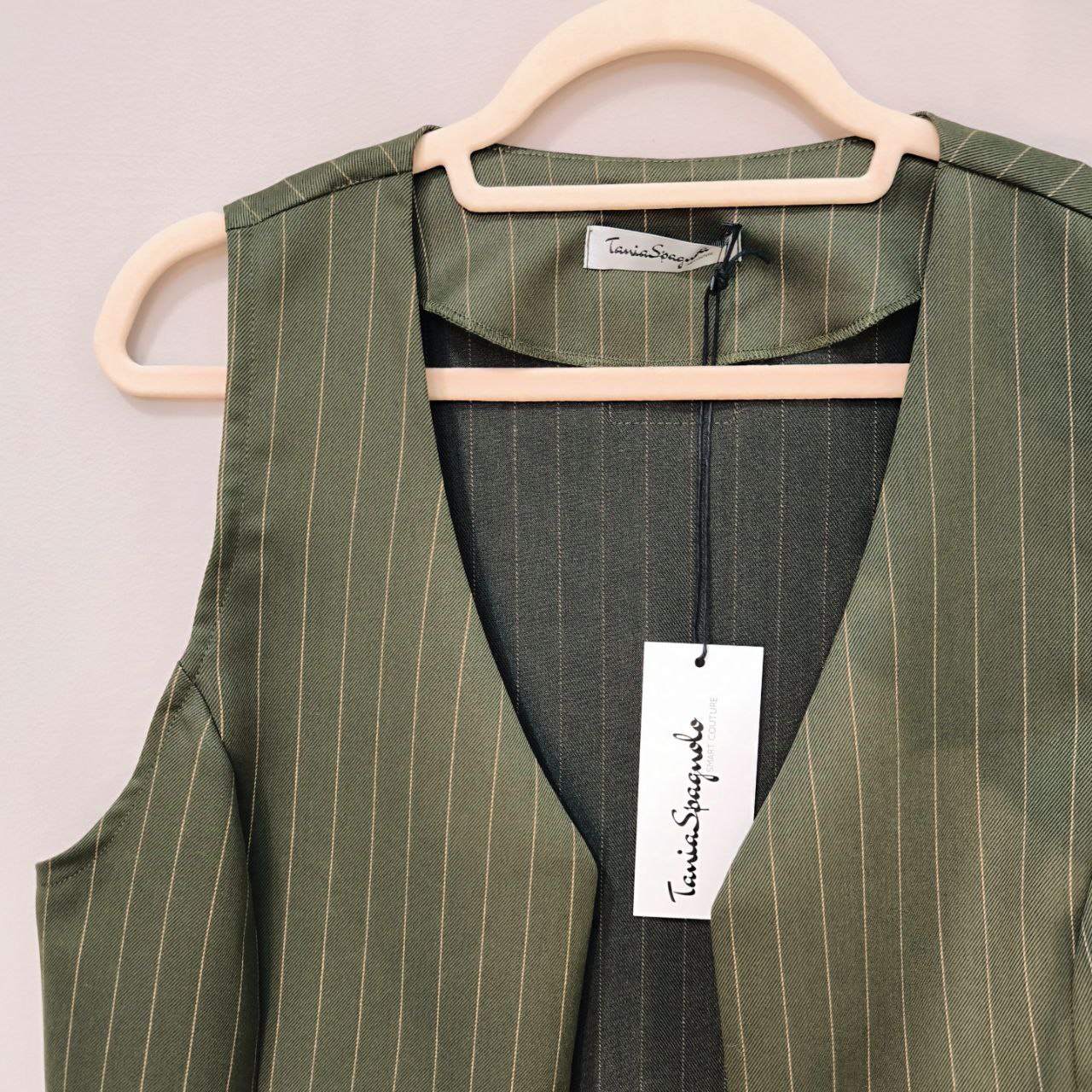 Gilet corto gessato verde militare