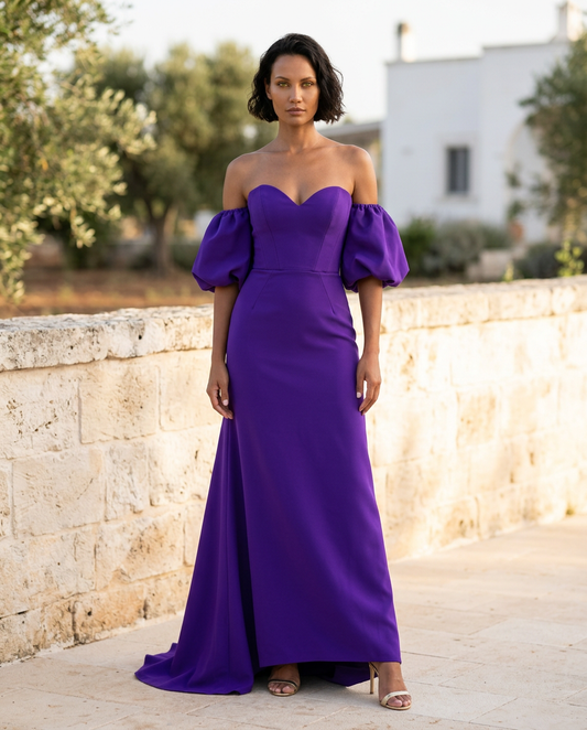 01. Abito Red Carpet Lungo con scollo a cuore viola - PREORDINA