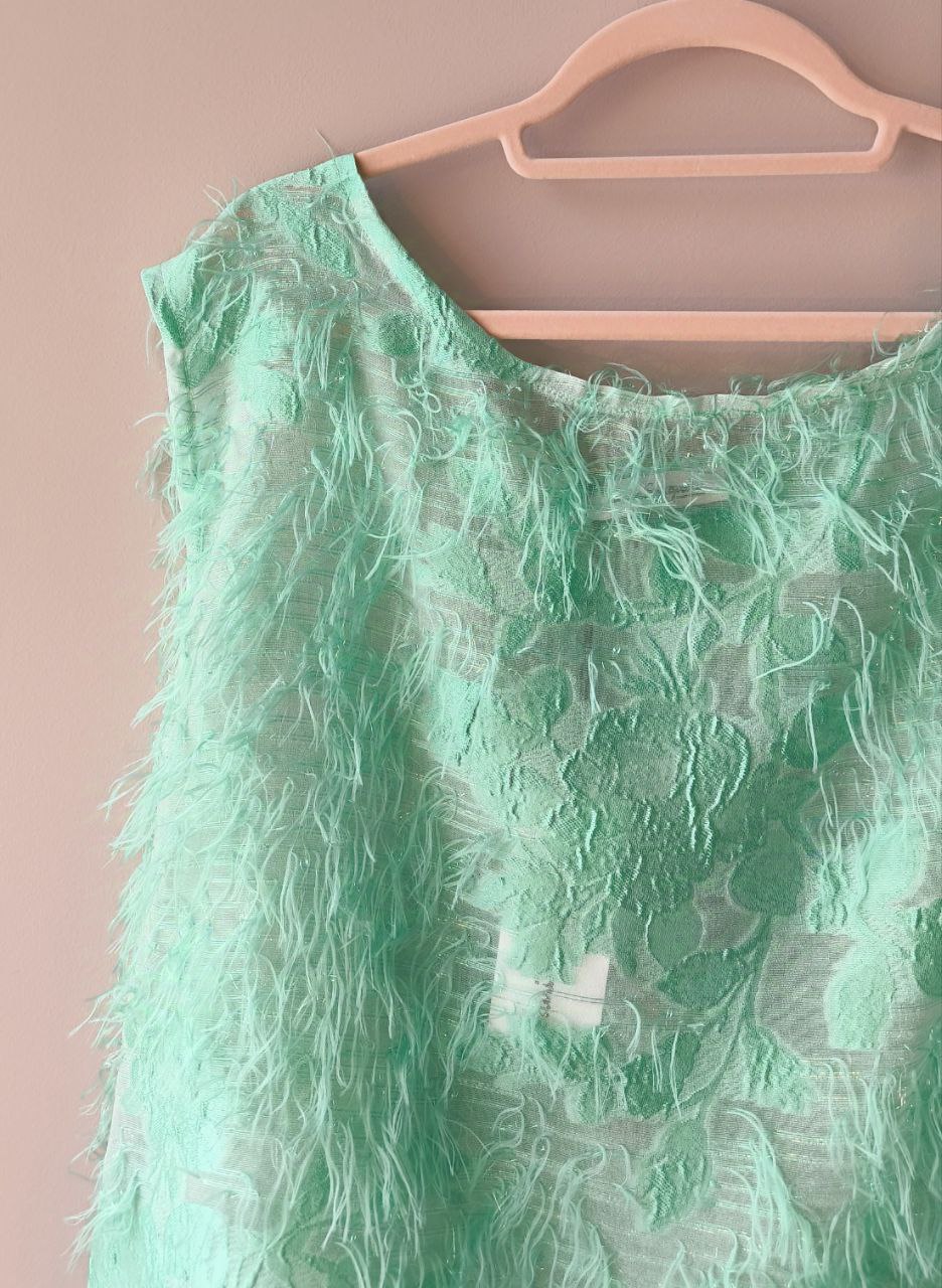 TOP SOTTOGIACCA ORGANZA IN SETA CON PIUME