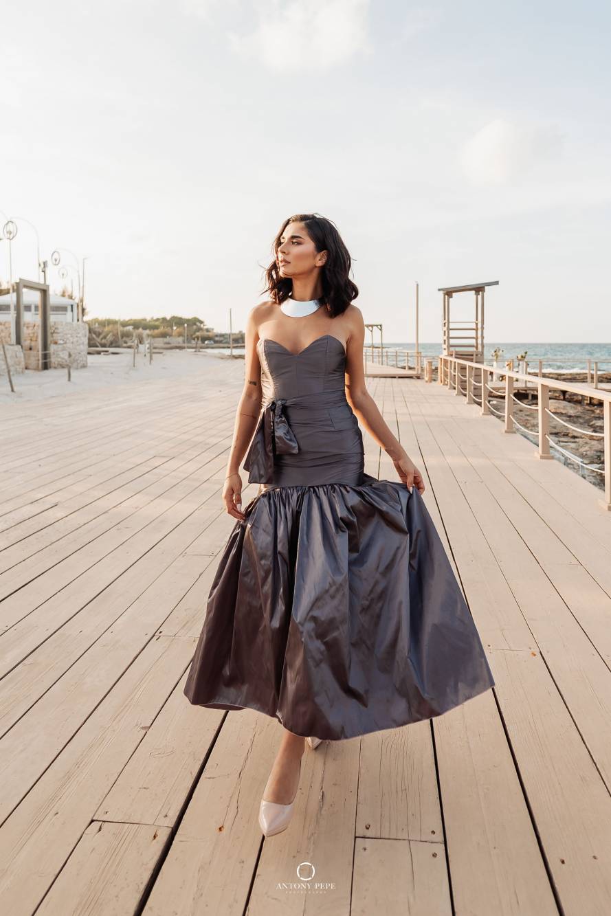 05. Coordinato Red Carpet bustier e gonna in taffeta cerimonia elegante