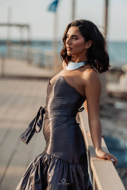 06. Coordinato Red Carpet bustier e gonna in taffeta cerimonia elegante