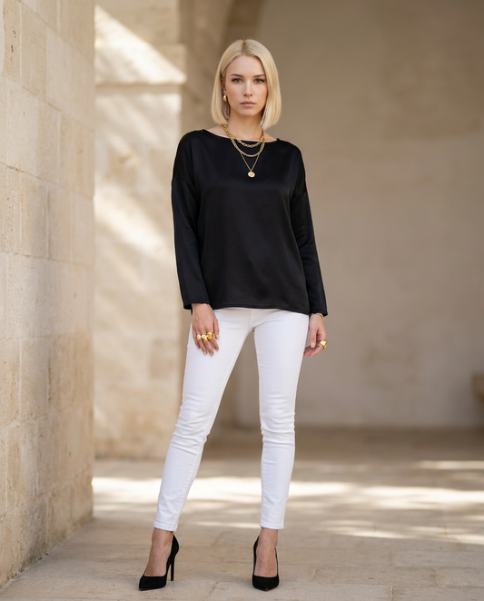 Blusa sottogiacca in raso elegante LUCIDO - colore a scelta