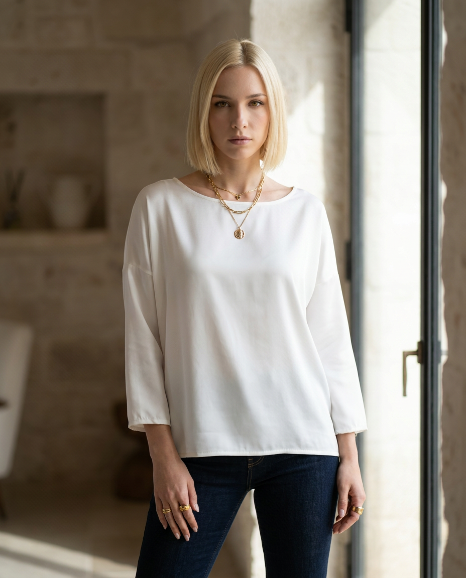 Blusa sottogiacca in crepe de chine OPACO - colore a scelta