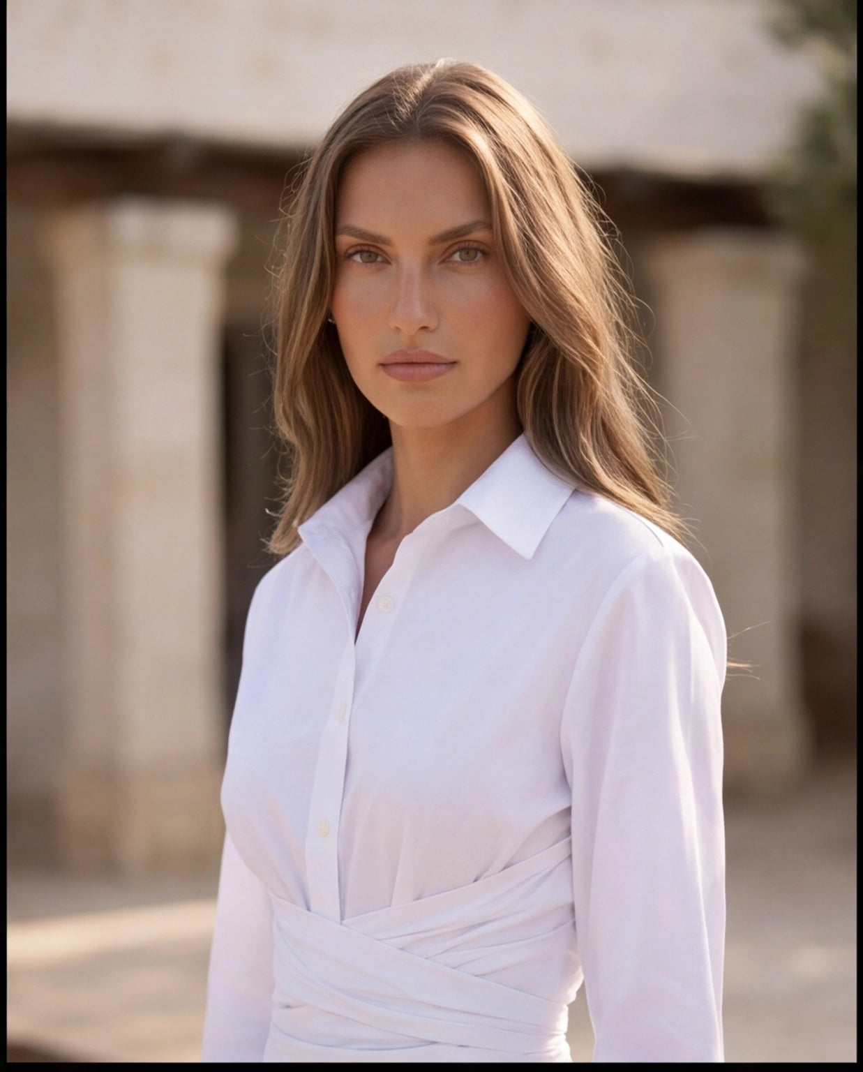 63. Camicia bianca elegante con incrocio in popeline di cotone