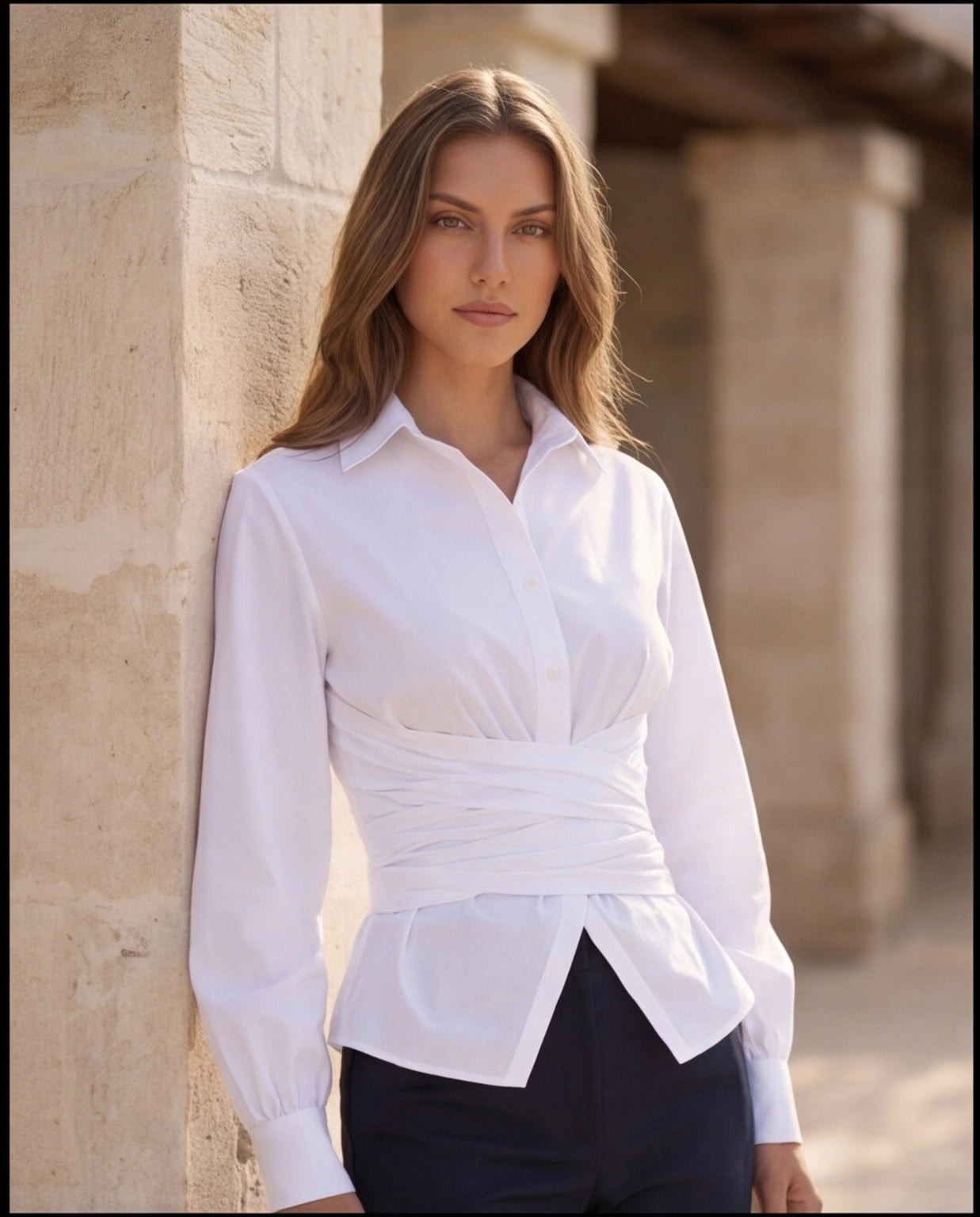 63. Camicia bianca elegante con incrocio in popeline di cotone