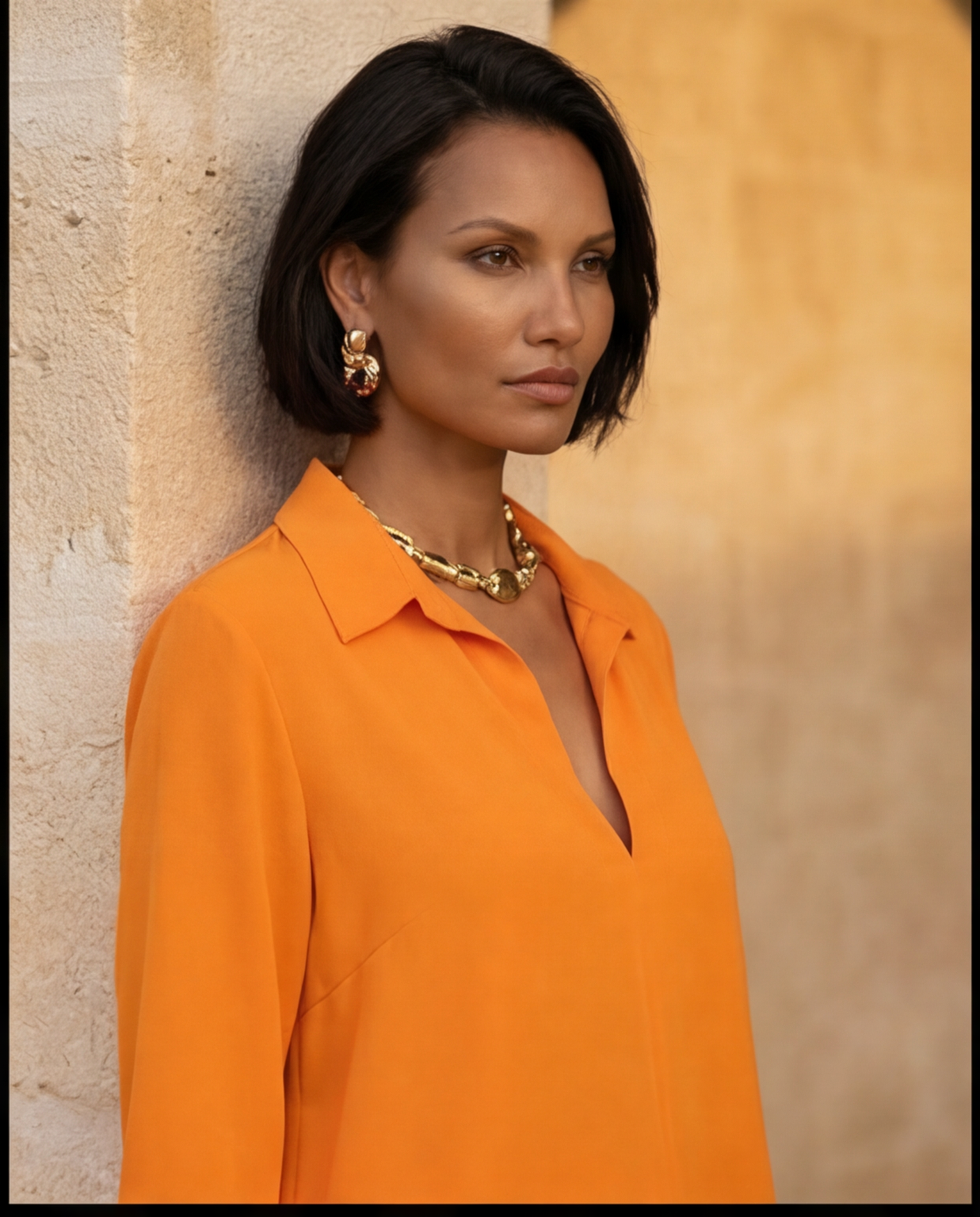 Camicia blusa con colletto e scollo a V in TESSUTO OPACO - colore a scelta