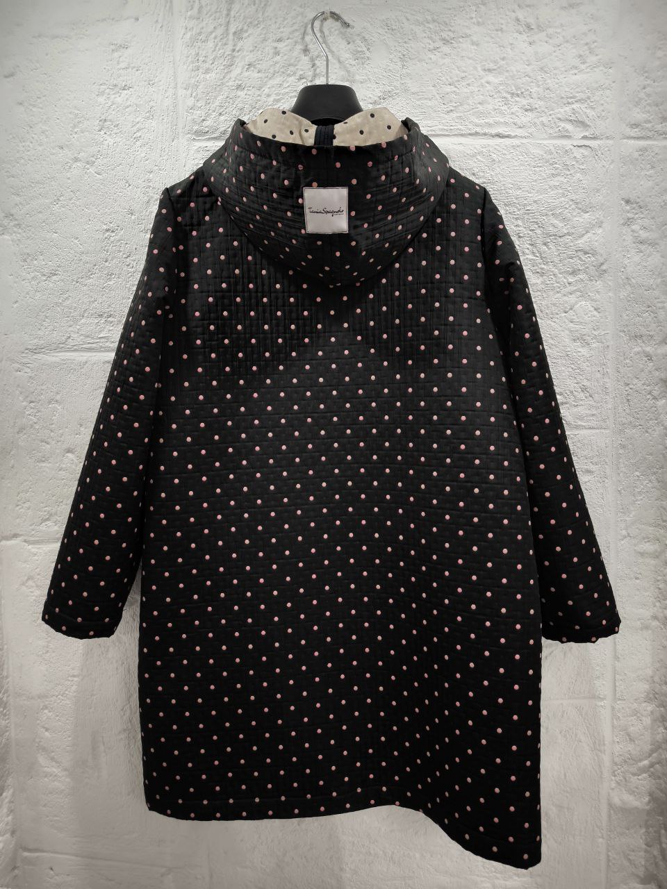 Cappotto corto trapuntato con cappuccio - piumino 100gr nero pois rosa