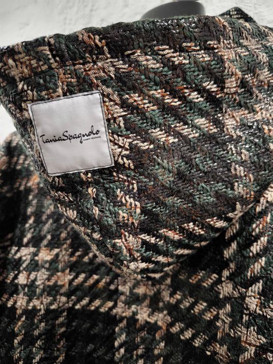 Cappotto corto sartoriale con cappuccio in tartan lana effetto semi lucido