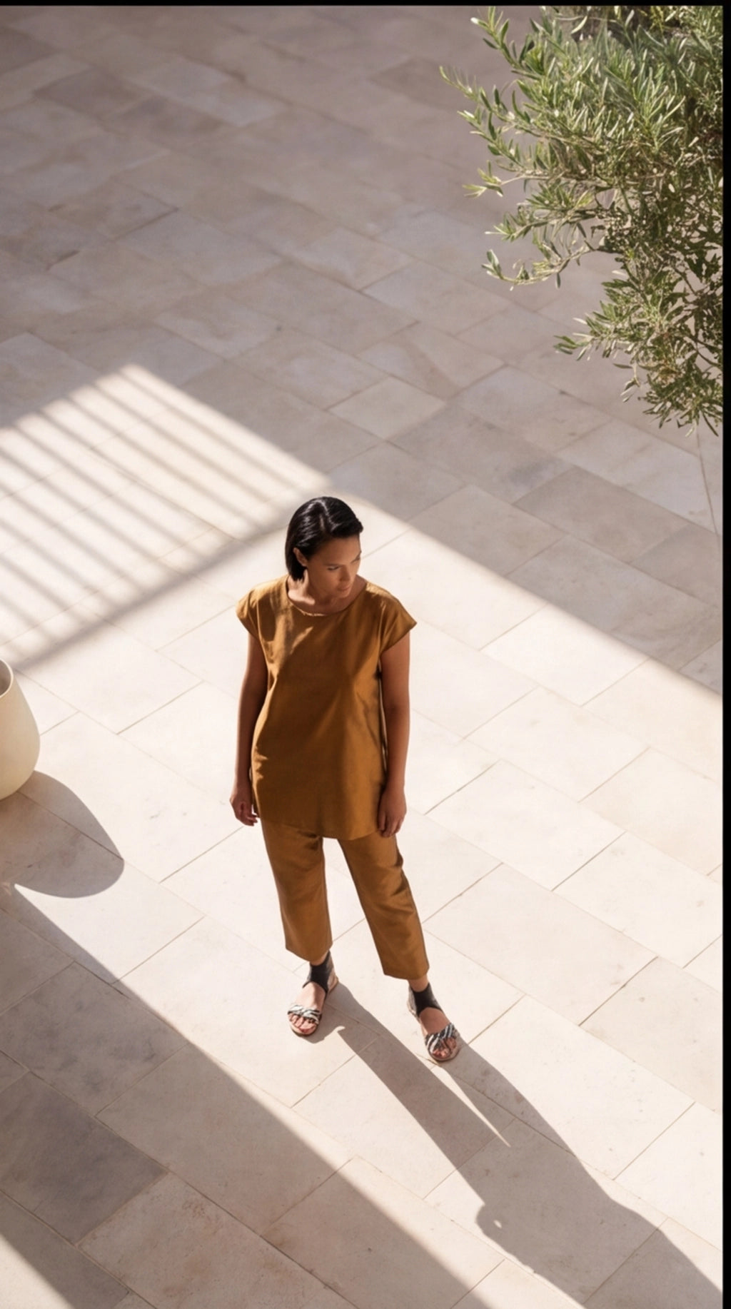 61. Set completo top lungo e pantalone 100% seta bronzo - PREORDINA