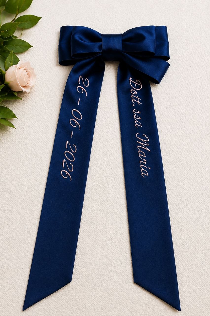 Doppio Fiocco Ricamato Personalizzato per Corona di Laurea