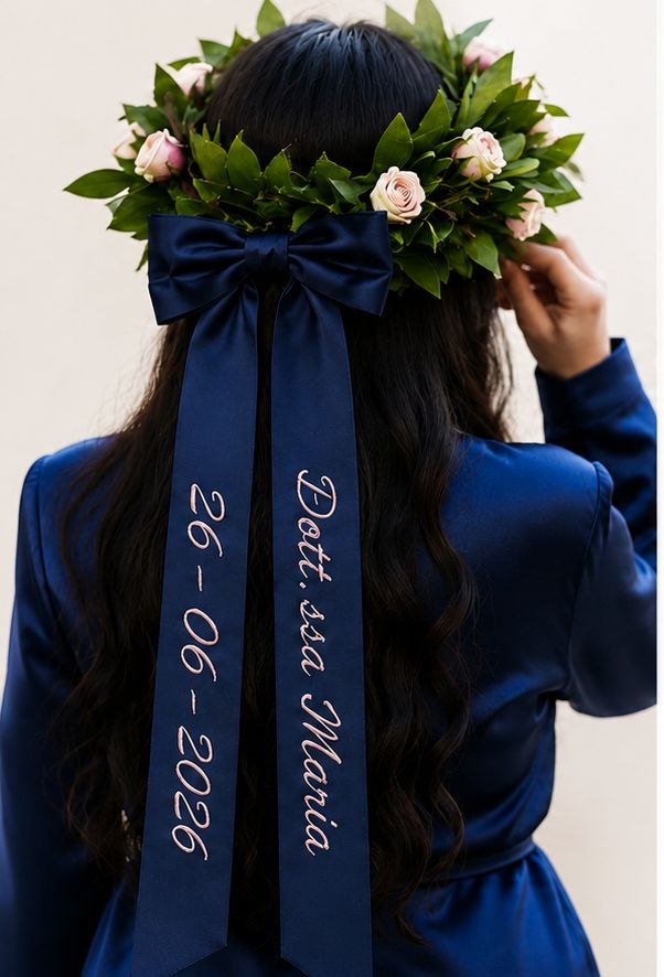 Doppio Fiocco Ricamato Personalizzato per Corona di Laurea