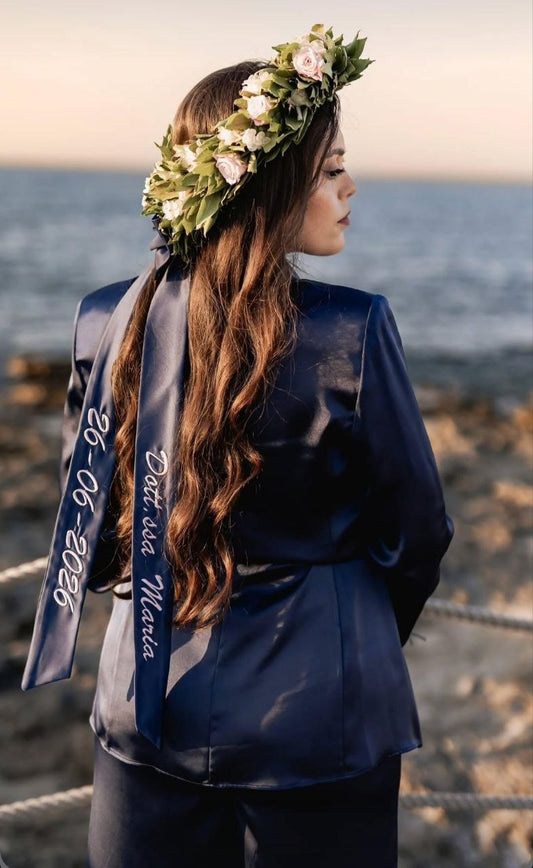 Doppio Fiocco Ricamato Personalizzato per Corona di Laurea