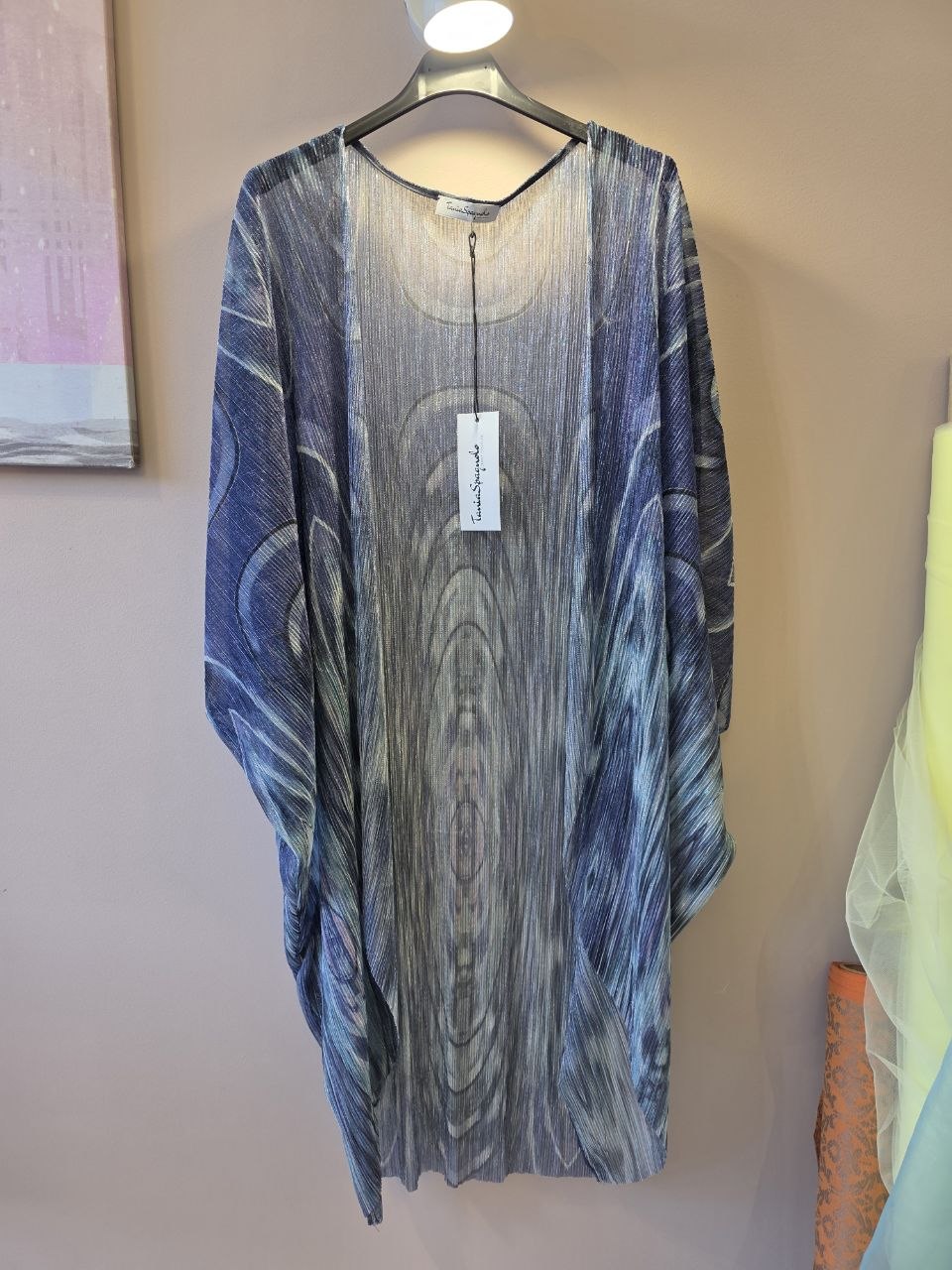 Kimono Coprispalle Midi Multicolore - Optical Blu