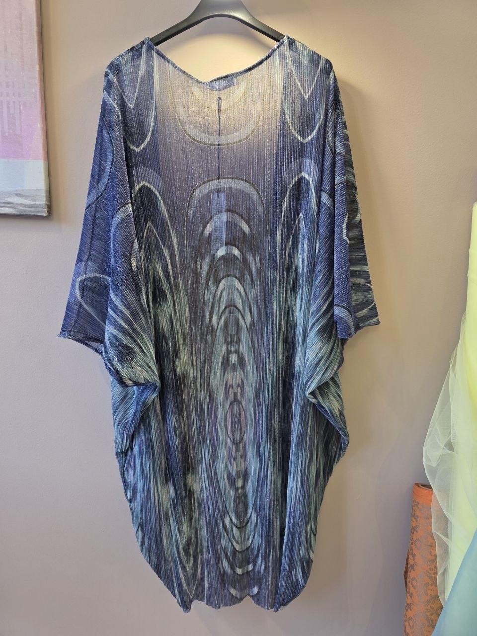 Kimono Coprispalle Midi Multicolore - Optical Blu