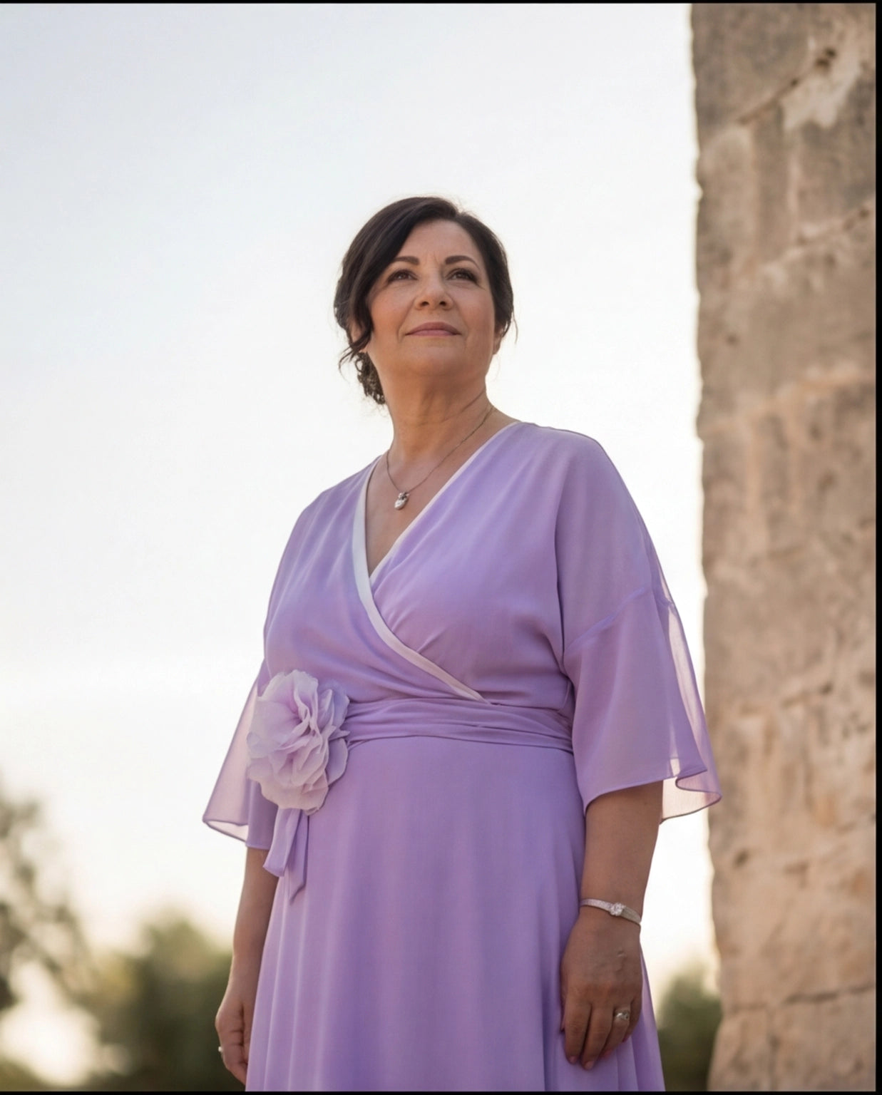 10. Abito lungo cerimonia in georgette elegante lilla glicine - PLUS SIZE