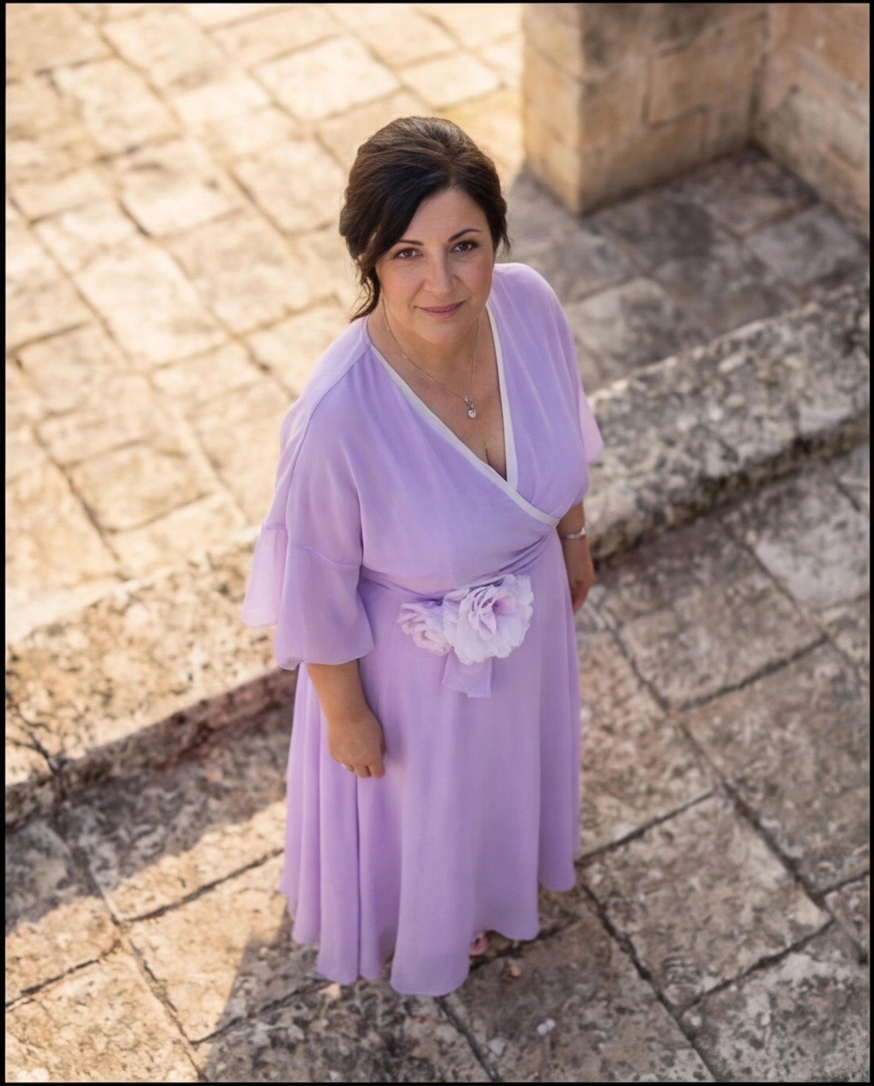 10. Abito lungo cerimonia in georgette elegante lilla glicine - PLUS SIZE