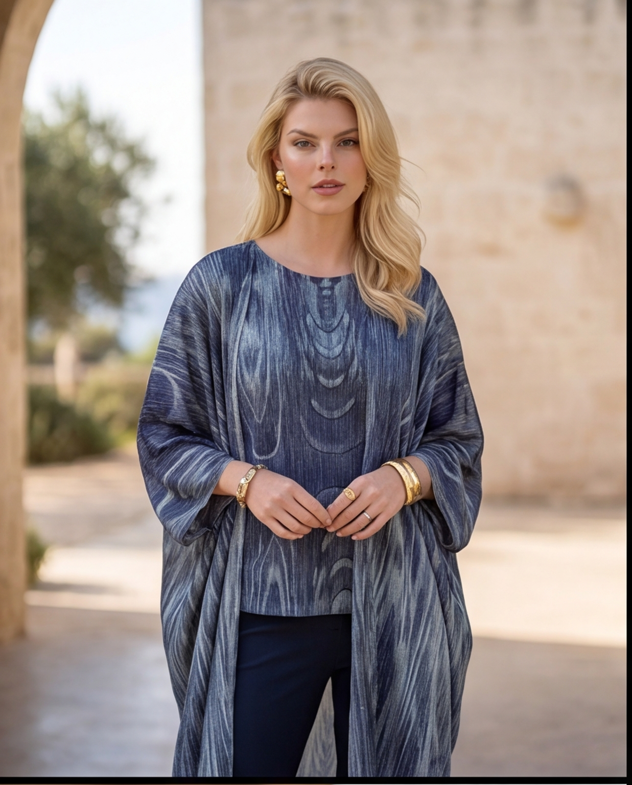 Kimono Coprispalle Midi Multicolore - Optical Blu