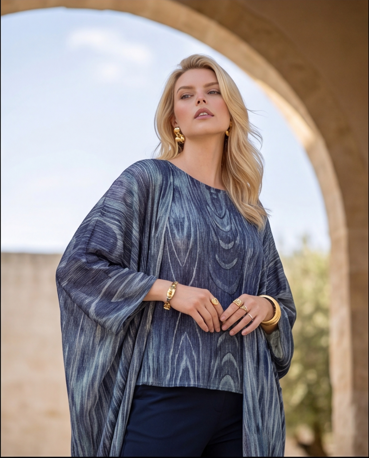 Blusa sottogiacca elegante in TESSUTO BRILLANTE Multicolore - Optical Blu